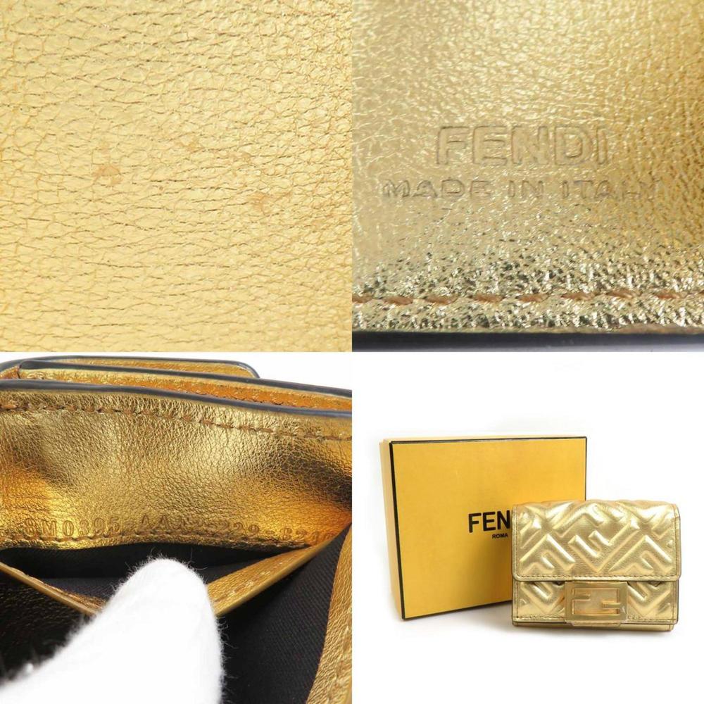 FENDI Tri-fold Wallet Leather Gold Men's Women's 8M0395-AAF2 h30934g - Picture 5 of 5